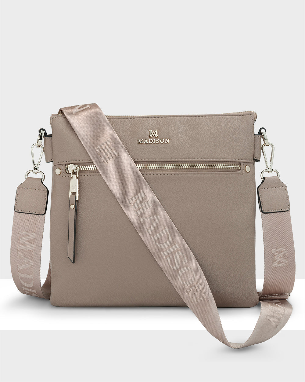 Renee Zip Top 2 Compartment Crossbody Bag + Monogram Bag Strap-Handbags-PEROZ Accessories