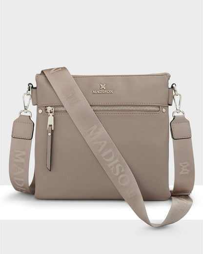 Renee Zip Top 2 Compartment Crossbody Bag + Monogram Bag Strap-Handbags-PEROZ Accessories