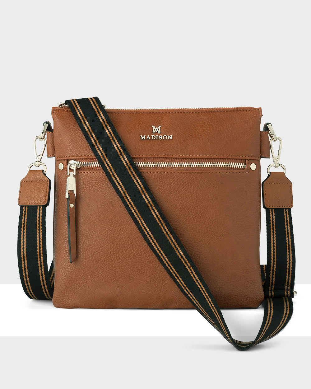 Renee Zip Top 2 Compartment Crossbody Bag + Stripe Bag Strap-Handbags-PEROZ Accessories