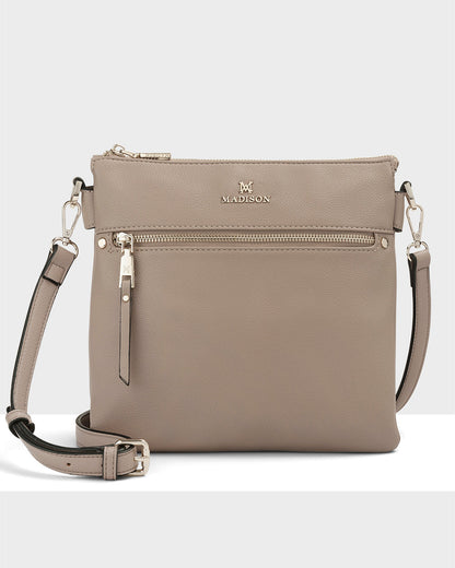 Renee Zip Top 2 Compartment Crossbody Bag + Monogram Bag Strap-Handbags-PEROZ Accessories