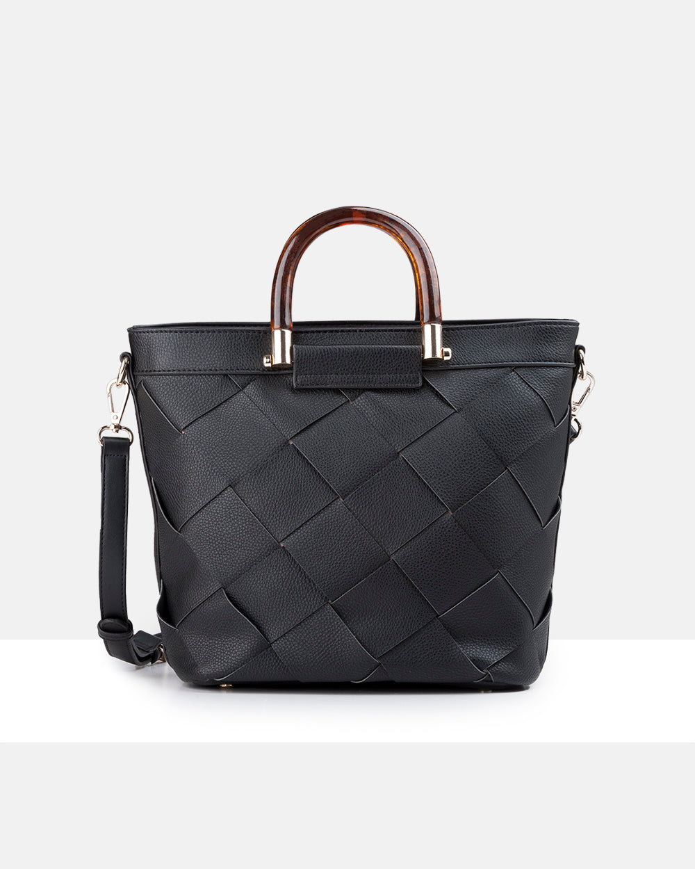 Lucinda Weave Bucket Crossbody Bag With Tortoise-Shell-Resin Handle-PEROZ Accessories