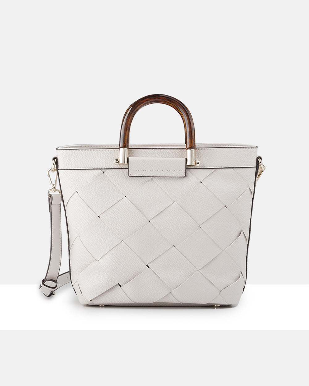 Lucinda Weave Bucket Crossbody Bag With Tortoise-Shell-Resin Handle-PEROZ Accessories