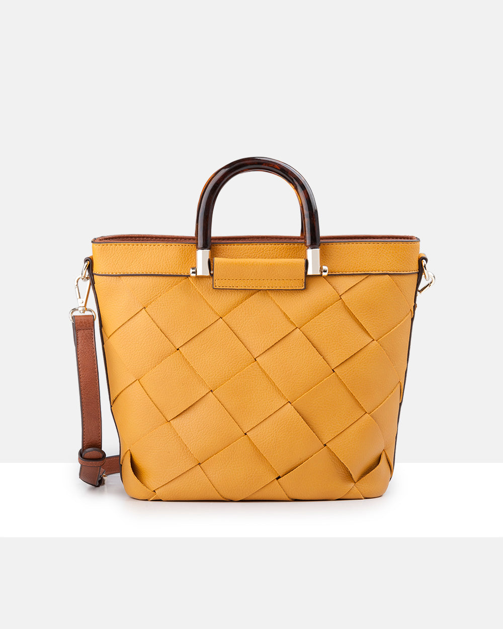 Lucinda Weave Bucket Crossbody Bag With Tortoise-Shell-Resin Handle-PEROZ Accessories