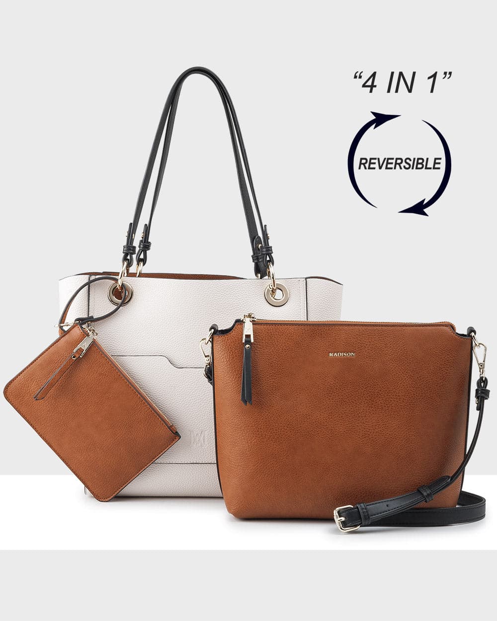 4 in 1 Reversible Tote, Crossbody Bag &amp; Zip Purse-Handbags-PEROZ Accessories