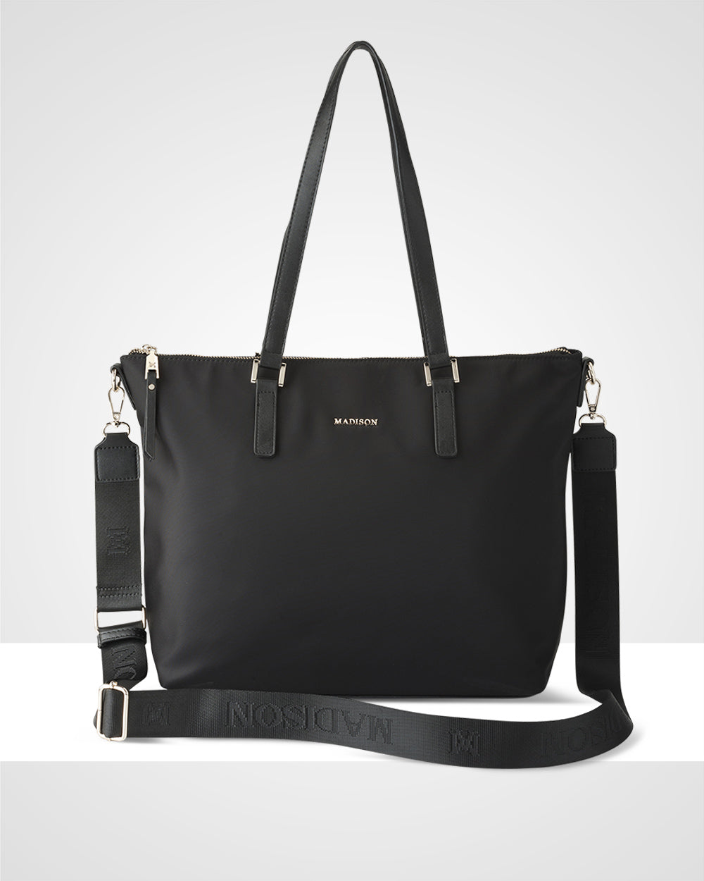 Inga Nylon Large Zip Top Tote Bag + Monogram Bag Strap-PEROZ Accessories
