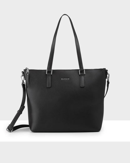 Inga Large Zip Top Tote Bag With Laptop Pocket + Monogram Bag Strap-Handbags-PEROZ Accessories