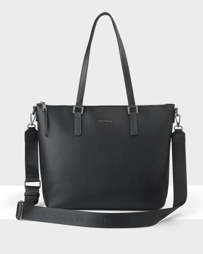 Inga Large Zip Top Tote Bag With Laptop Pocket + Monogram Bag Strap-Handbags-PEROZ Accessories