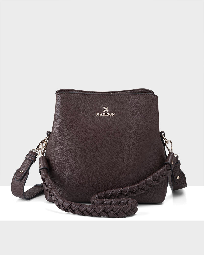 Joanie 3 Compartment Crossbody Bucket Bag + Plait Strap-PEROZ Accessories