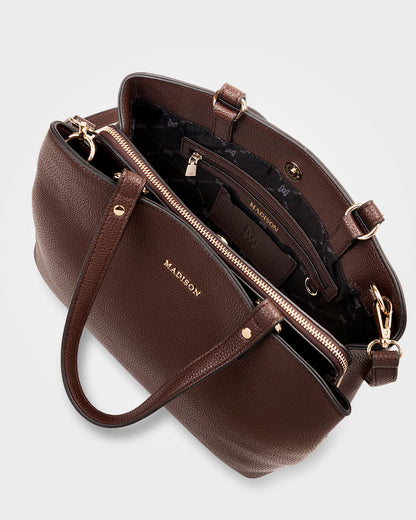 Katherine Medium Satchel With 3 Compartments &amp; Crossbody Strap-Handbags-PEROZ Accessories