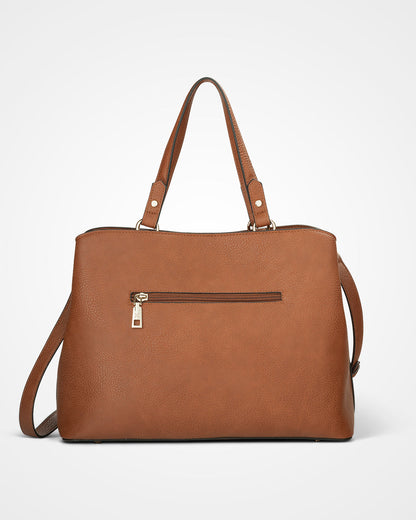 Katherine Medium Satchel With 3 Compartments &amp; Crossbody Strap-Handbags-PEROZ Accessories