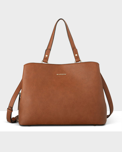 Katherine Medium Satchel With 3 Compartments &amp; Crossbody Strap-Handbags-PEROZ Accessories