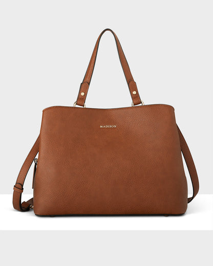 Katherine Medium Satchel With 3 Compartments &amp; Crossbody Strap-Handbags-PEROZ Accessories