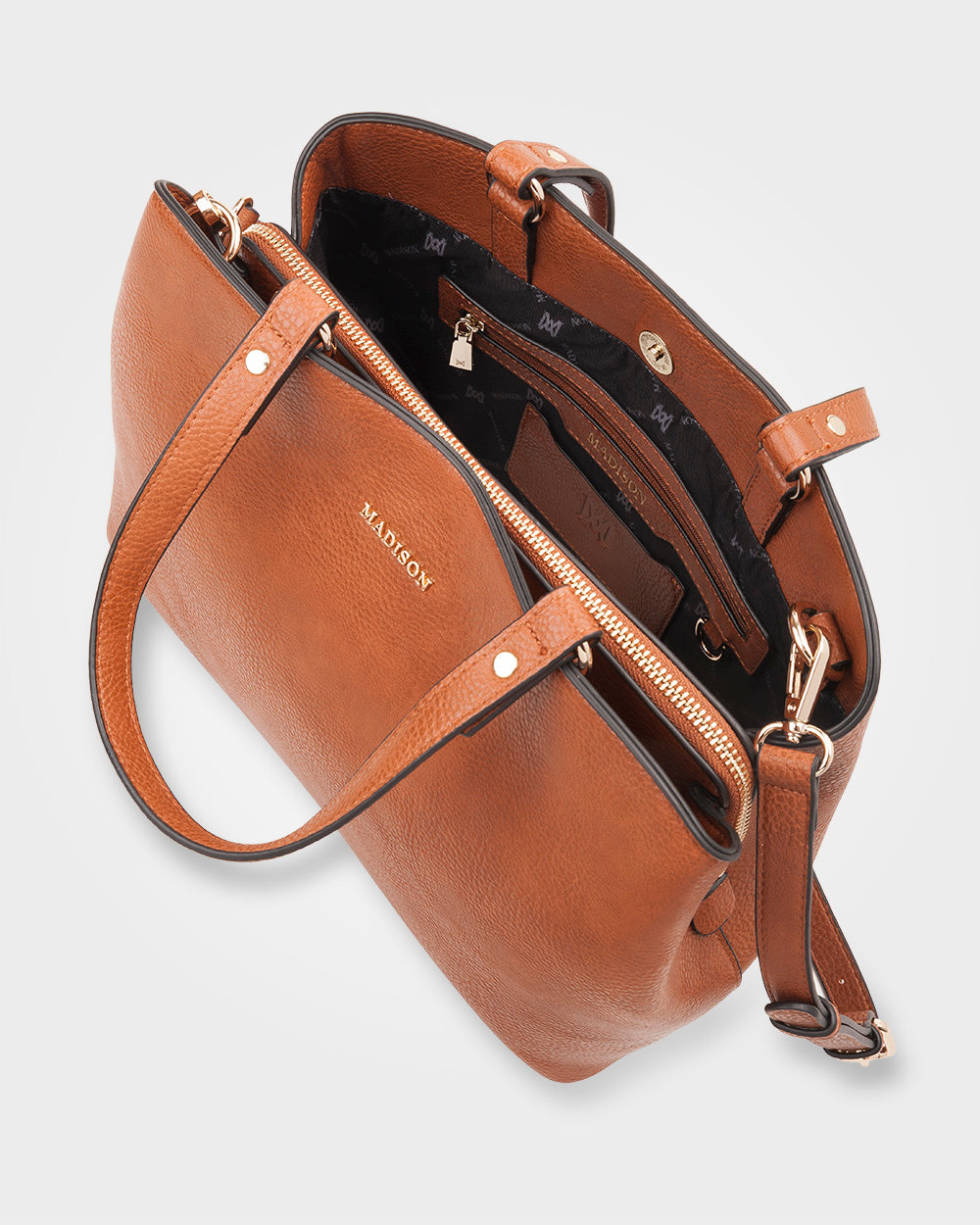 Katherine Medium Satchel With 3 Compartments &amp; Crossbody Strap-Handbags-PEROZ Accessories