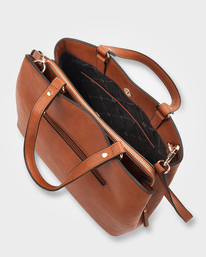 Katherine Medium Satchel With 3 Compartments &amp; Crossbody Strap-Handbags-PEROZ Accessories