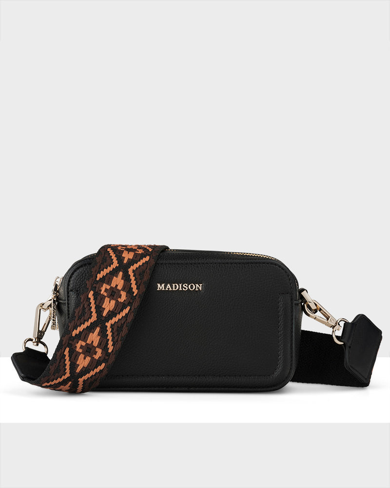 Maddie Double Zip Camera Crossbody Bag + Aztec Bag Strap-PEROZ Accessories