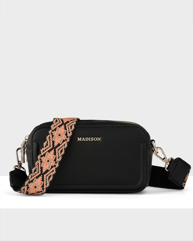 Maddie Double Zip Camera Crossbody Bag + Aztec Bag Strap-PEROZ Accessories