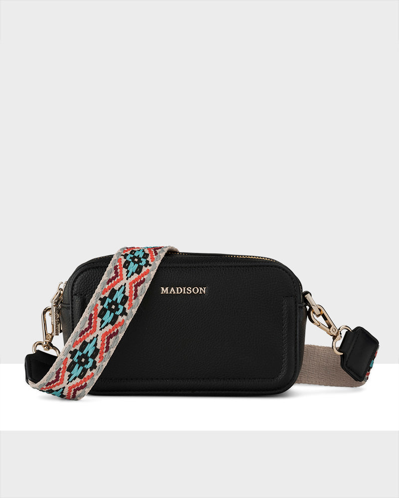 Maddie Double Zip Camera Crossbody Bag + Aztec Bag Strap-PEROZ Accessories