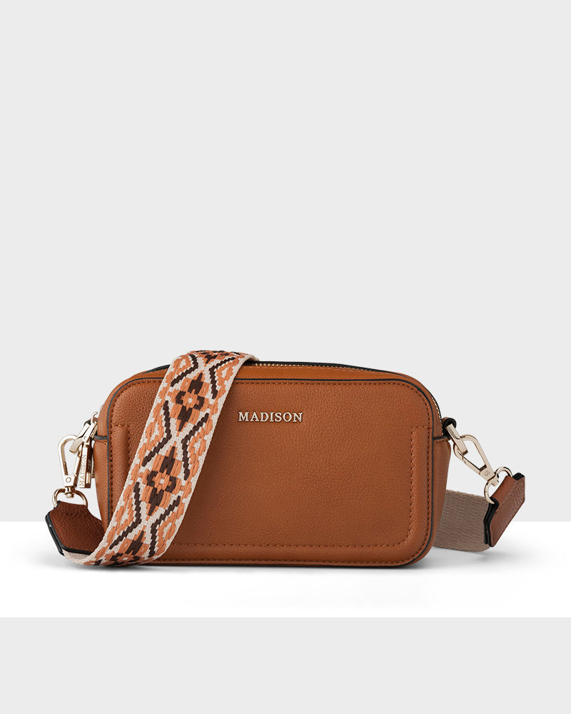 Maddie Double Zip Camera Crossbody Bag + Aztec Bag Strap-PEROZ Accessories
