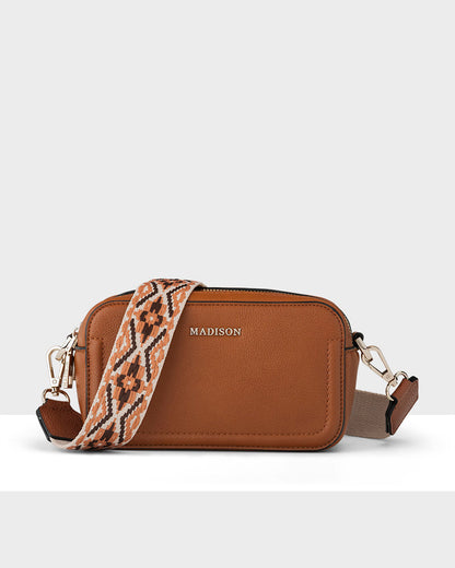 Maddie Double Zip Camera Crossbody Bag + Aztec Bag Strap-PEROZ Accessories