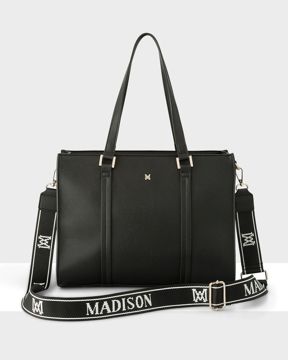 Riley Zip Top Tote + Monogram Stripe Bag Strap-Handbags-PEROZ Accessories