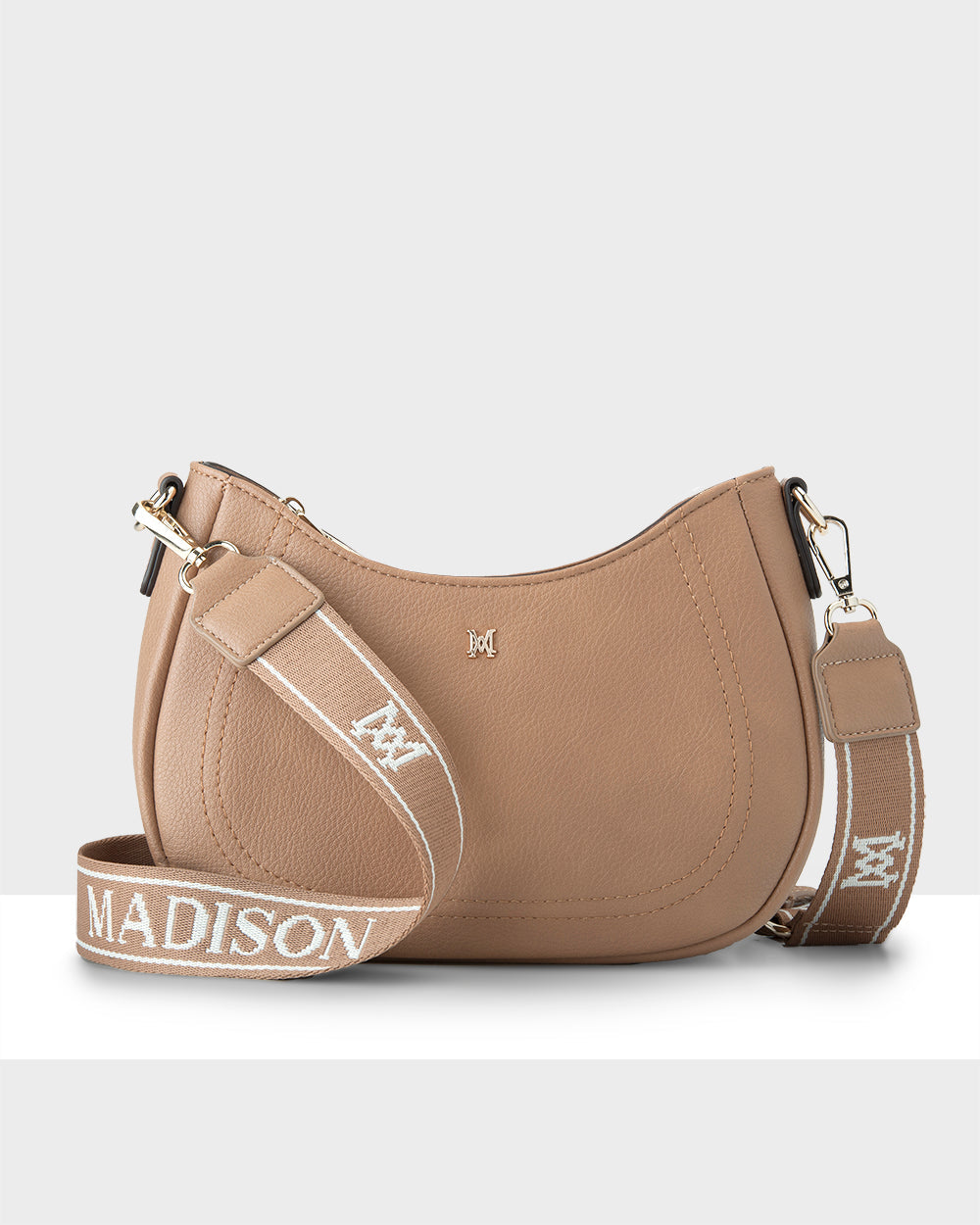 Simone Crescent Zip Top Small Crossbody Bag + Monogram Stripe Bag Strap-Handbags-PEROZ Accessories