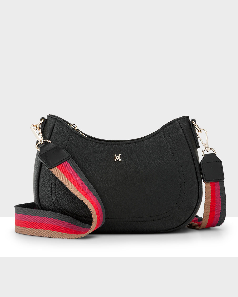 Simone Crescent Zip Top Small Crossbody Bag + Bright Stripe Bag Strap-Handbags-PEROZ Accessories