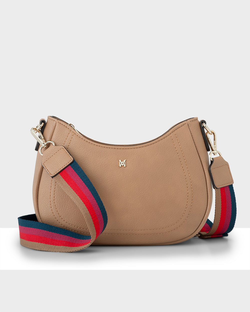 Simone Crescent Zip Top Small Crossbody Bag + Bright Stripe Bag Strap-Handbags-PEROZ Accessories