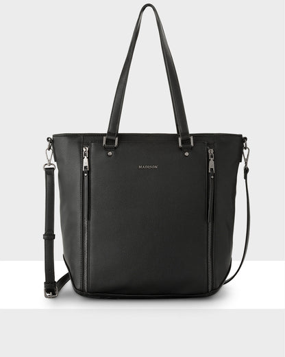 Amelia Large Zip Detail Tote With Crossbody Strap-Handbags-PEROZ Accessories