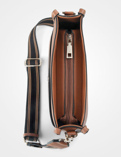 Paula Sling Zip Top Crossbody Bag With Stripe Webbing Strap-Handbags-PEROZ Accessories