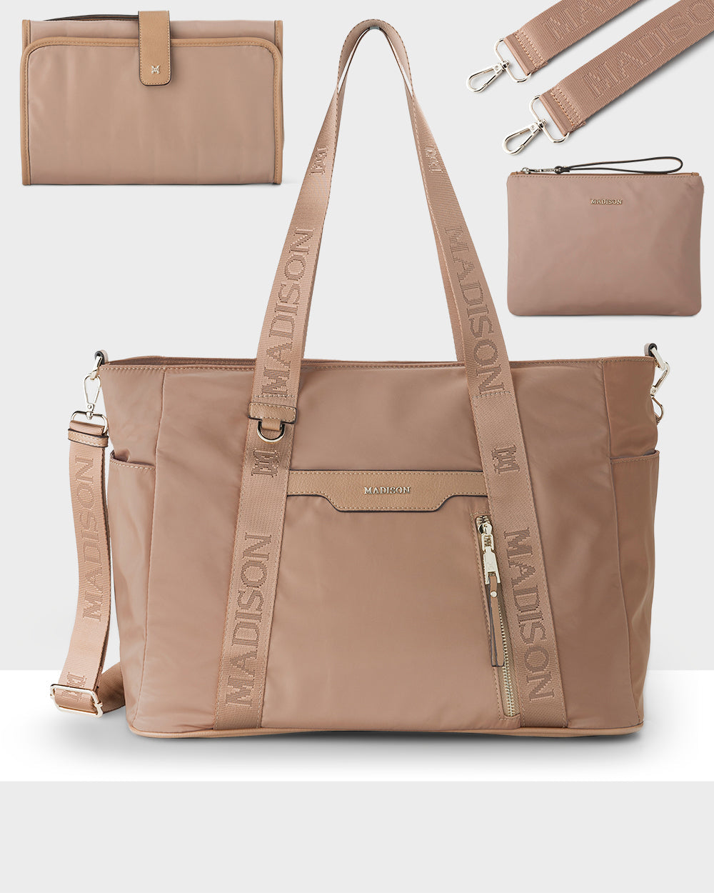 Anita Large Nylon Baby Bag With Change Mat, Stroller Clips &amp; Zip Pouch-Handbags-PEROZ Accessories