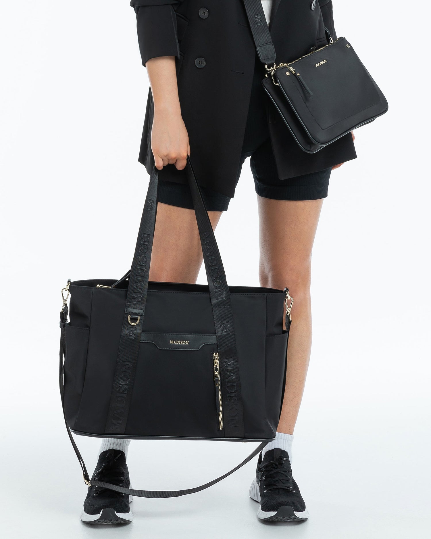Anita Large Nylon Tote Bag With Monogram Webbing Strap-Tote Bags-PEROZ Accessories