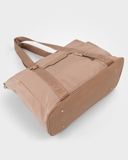 Anita Large Nylon Tote Bag With Monogram Webbing Strap-Handbags-PEROZ Accessories