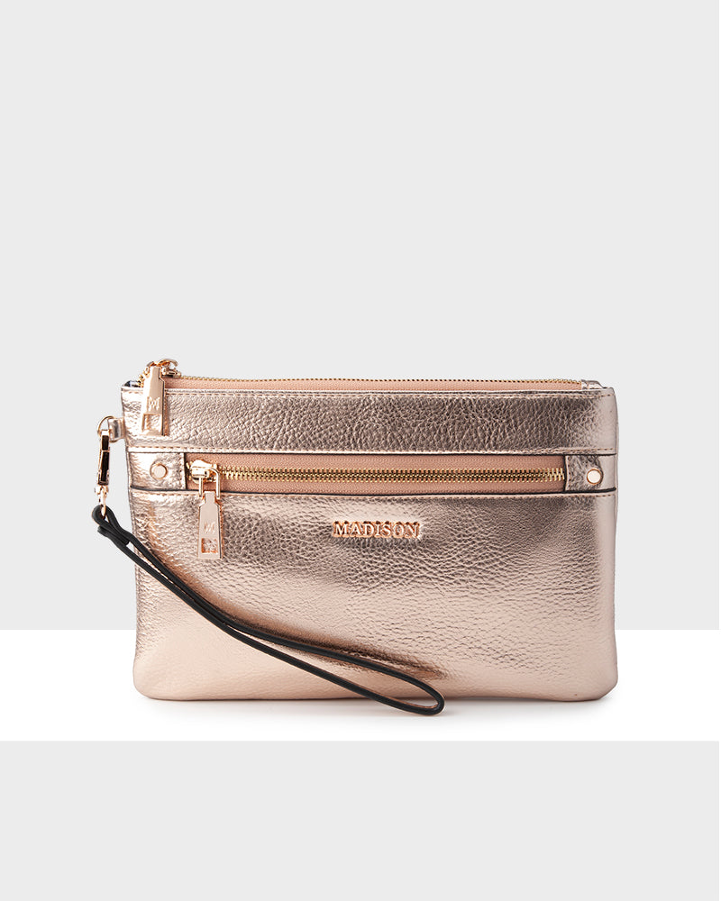 Eliza Large Zip Pouch With Wrist Strap-Wallets-PEROZ Accessories