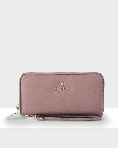 Harlow Zip Around Clutch Wallet With Detachable Wrist Strap-Wallets-PEROZ Accessories