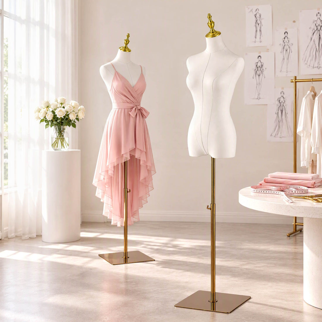 Embellir Dress Form Mannequin, Adjustable Female Torso, White Canvas Fabric, Display Stand with Detachable Gold Metal Bracket &amp; Base-Commercial > Commercial Others > Mannequins-PEROZ Accessories