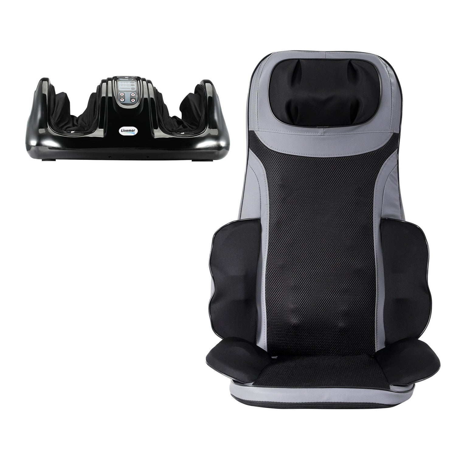Livemor 8-nodes Full Back Massage Seat Cushion Heating With Foot Massagers-Health &amp; Beauty > Massage &amp; Relaxation > Massagers-PEROZ Accessories