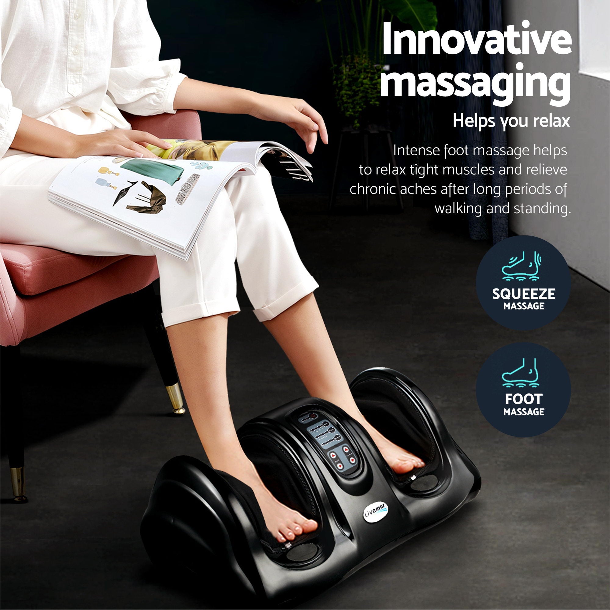 Livemor 8-nodes Full Back Massage Seat Cushion Heating With Foot Massagers-Health &amp; Beauty > Massage &amp; Relaxation > Massagers-PEROZ Accessories