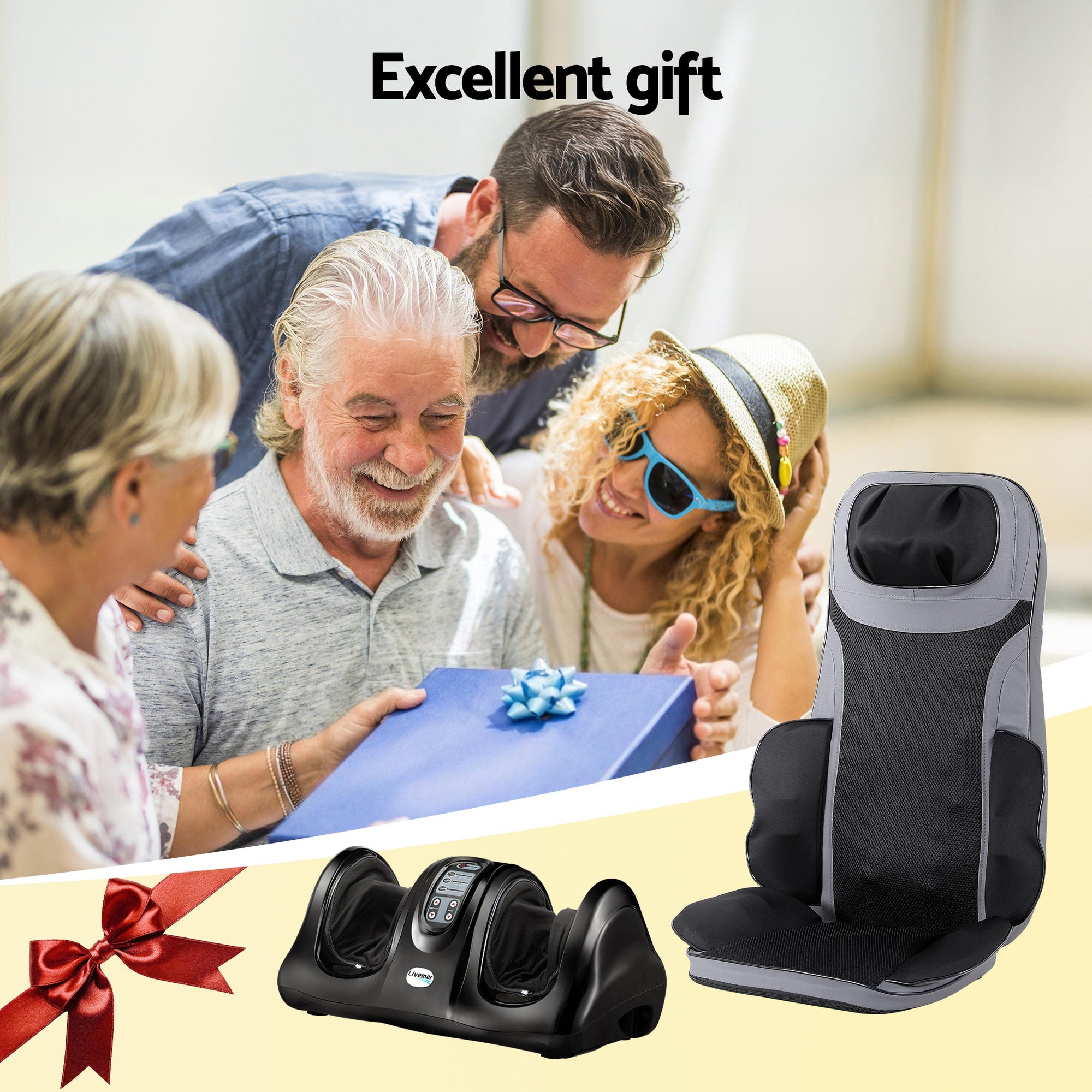 Livemor 8-nodes Full Back Massage Seat Cushion Heating With Foot Massagers-Health &amp; Beauty > Massage &amp; Relaxation > Massagers-PEROZ Accessories