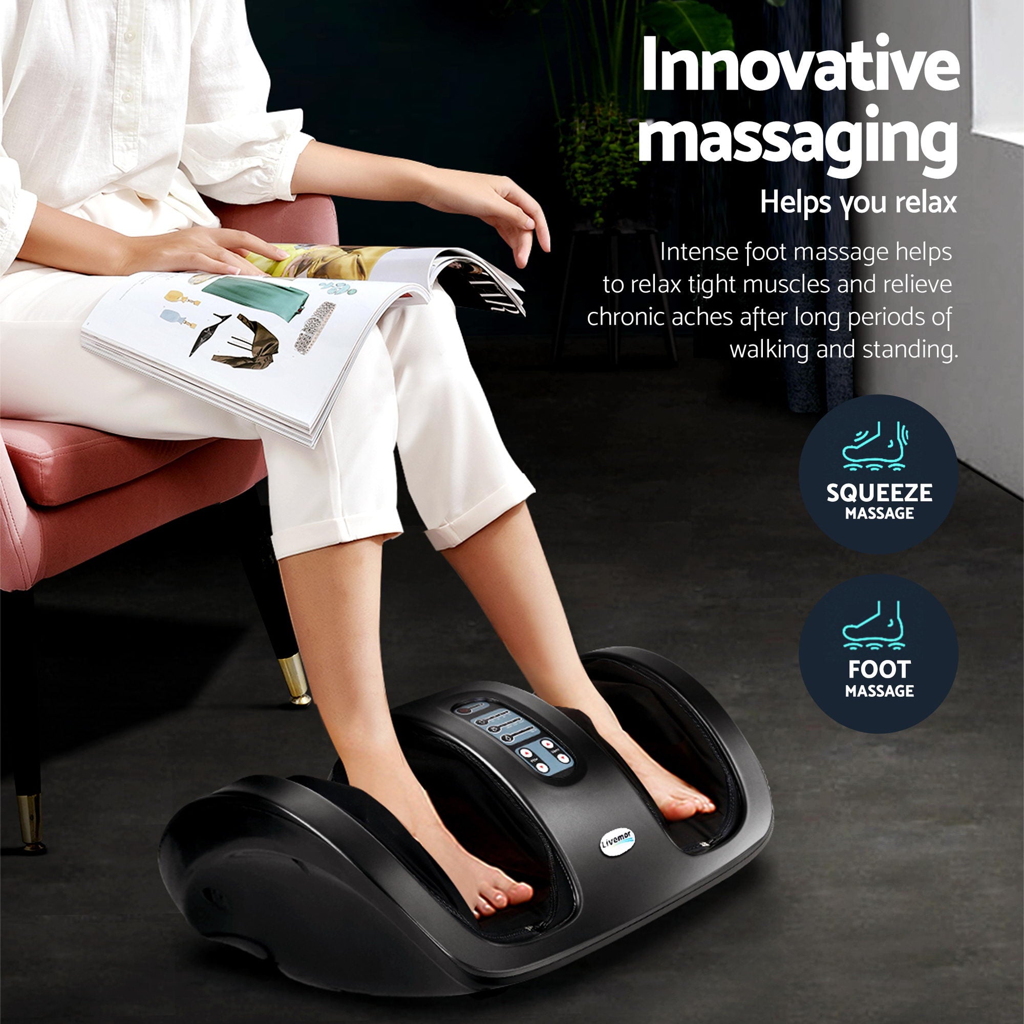 Livemor Full Back Massage Seat Cushion Heating With Kneading Foot Massagers-Health &amp; Beauty > Massage &amp; Relaxation > Massagers-PEROZ Accessories