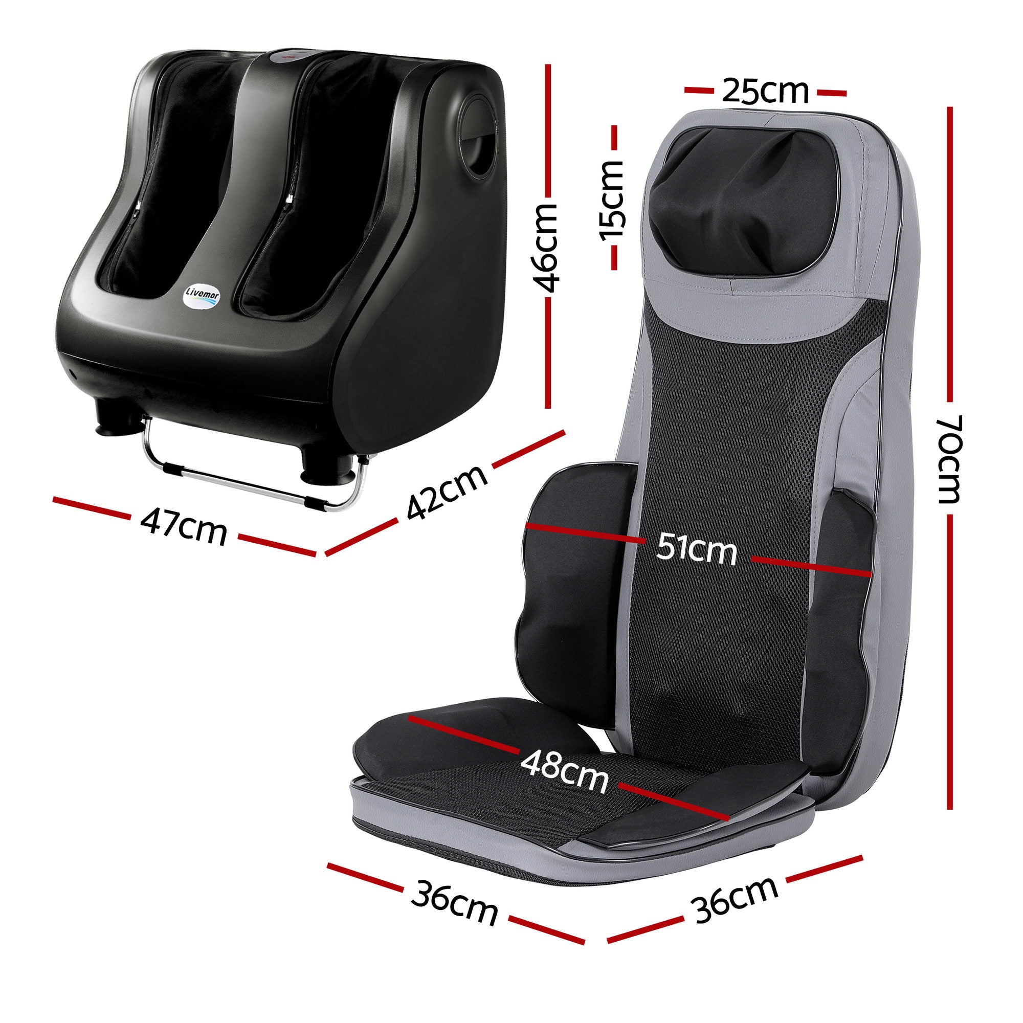 Livemor Full Back Massage Seat Cushion Heating With 360° Foot Massagers-Health &amp; Beauty > Massage &amp; Relaxation > Massagers-PEROZ Accessories