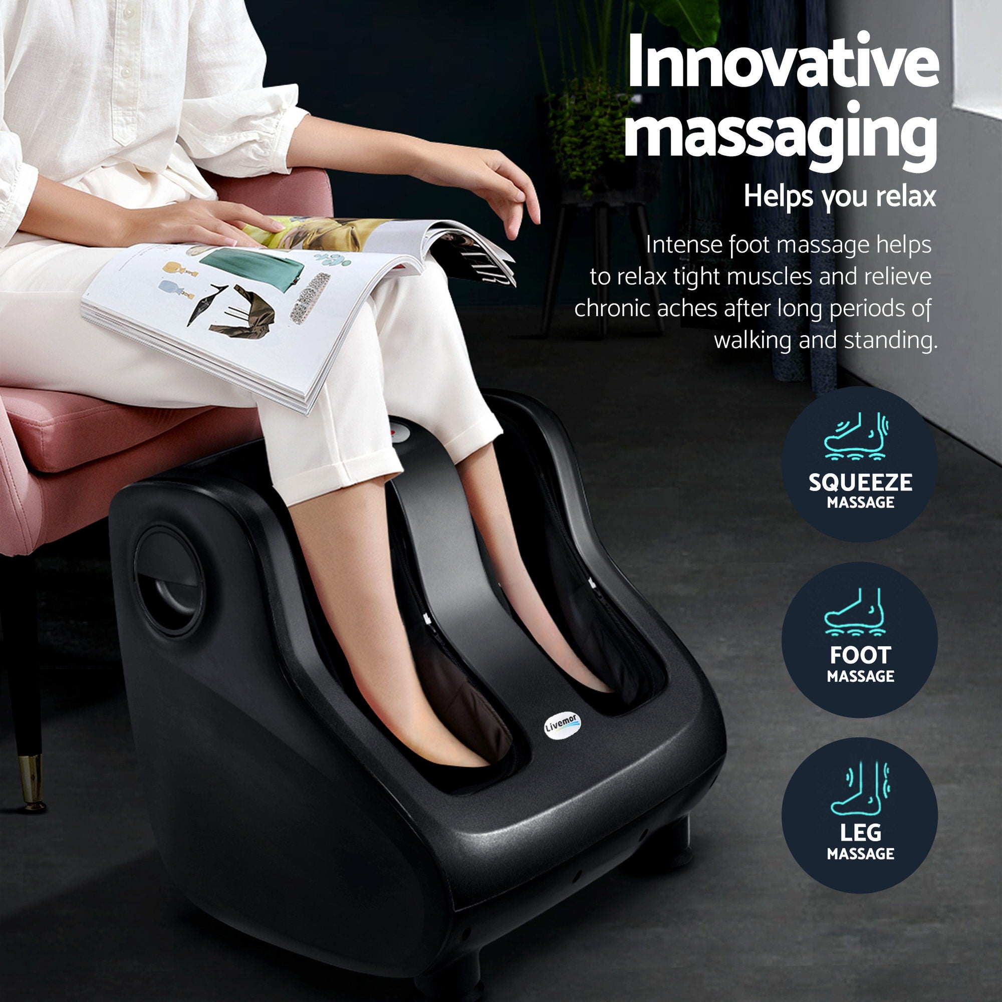 Livemor Full Back Massage Seat Cushion Heating With 360° Foot Massagers-Health &amp; Beauty > Massage &amp; Relaxation > Massagers-PEROZ Accessories