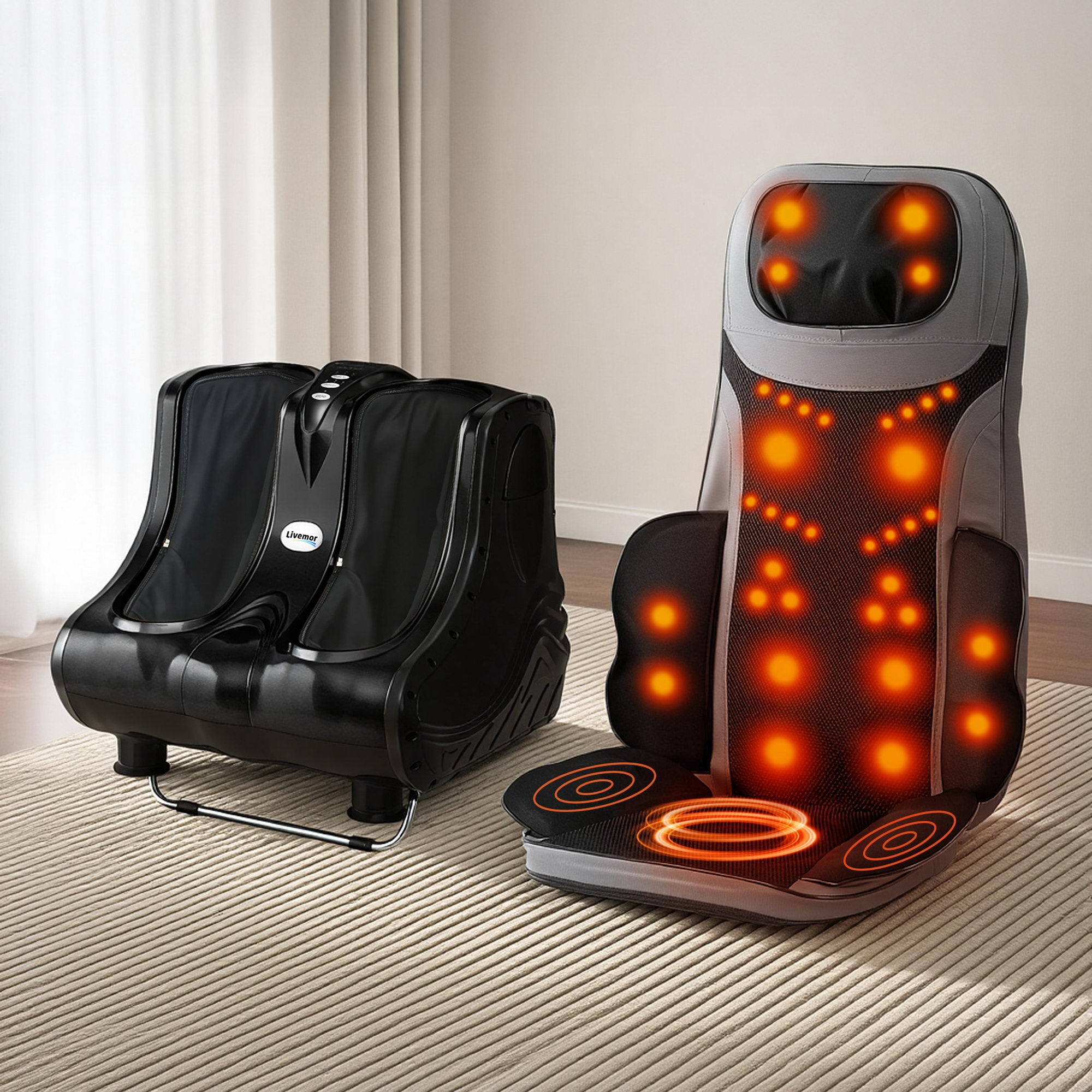 Livemor Massage Cushion Heating Massage Seats With Calf Foot Massager-Health &amp; Beauty > Massage &amp; Relaxation > Massagers-PEROZ Accessories
