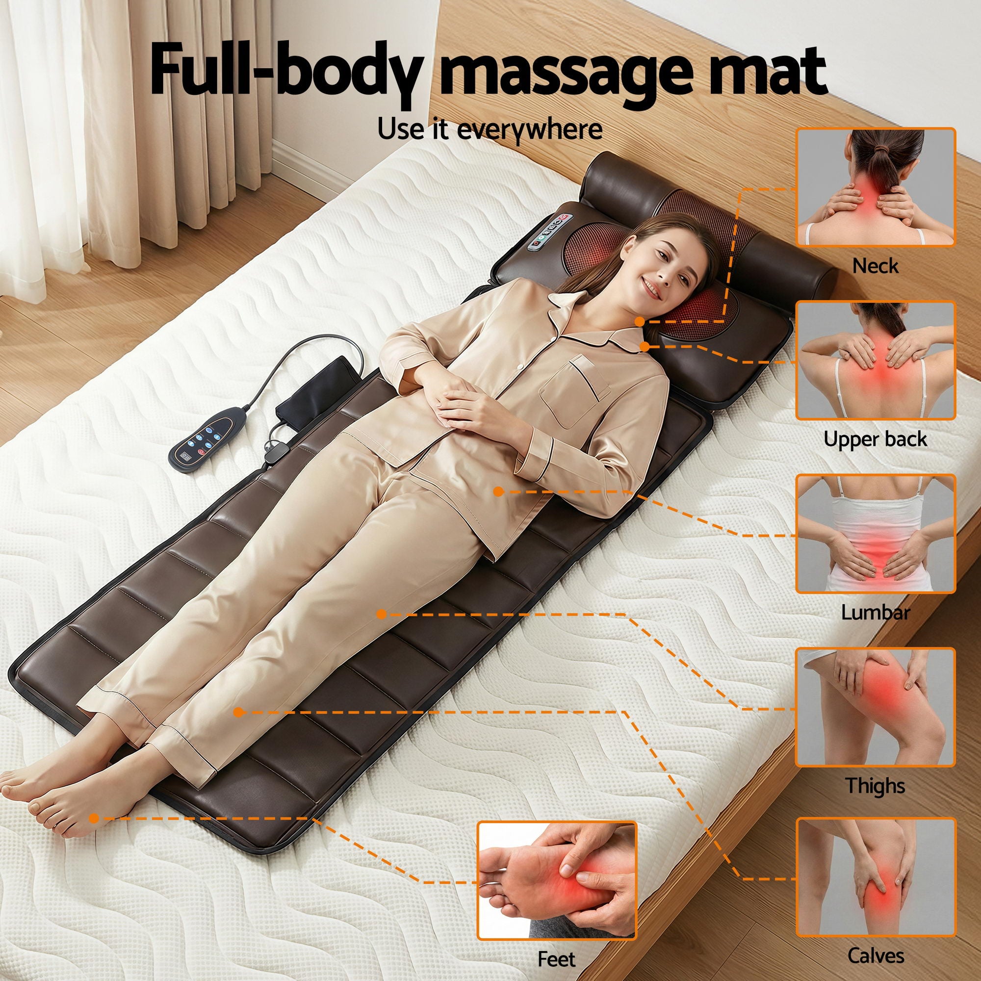 Livemor Massage Mat Kneading Neck Foot Massager Heated Vibration Airbag Mattress-Health &amp; Beauty > Massage &amp; Relaxation > Massagers-PEROZ Accessories