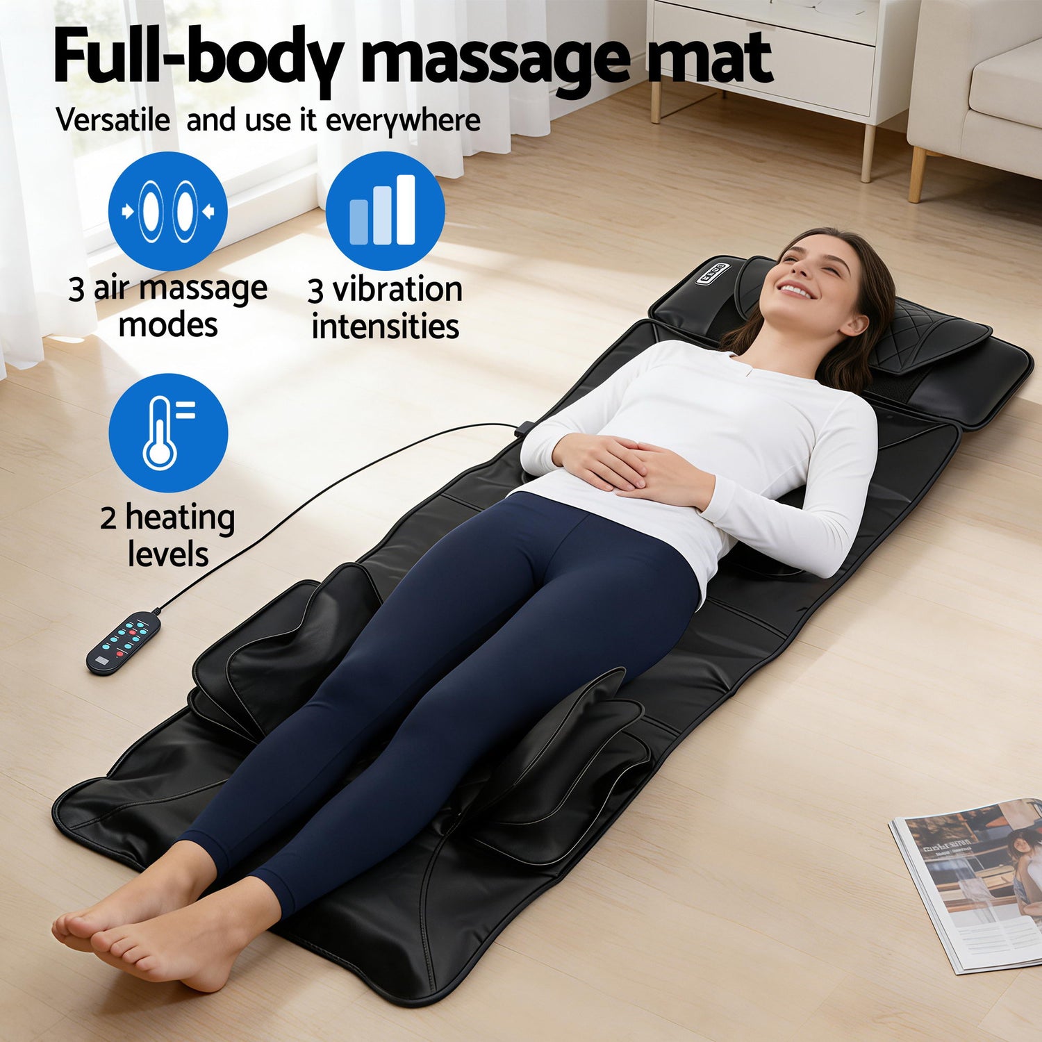 Livemor Massage Mat Heated Kneading Neck Massager Lumbar Airbag Stretch-Health &amp; Beauty > Massage &amp; Relaxation > Massagers-PEROZ Accessories