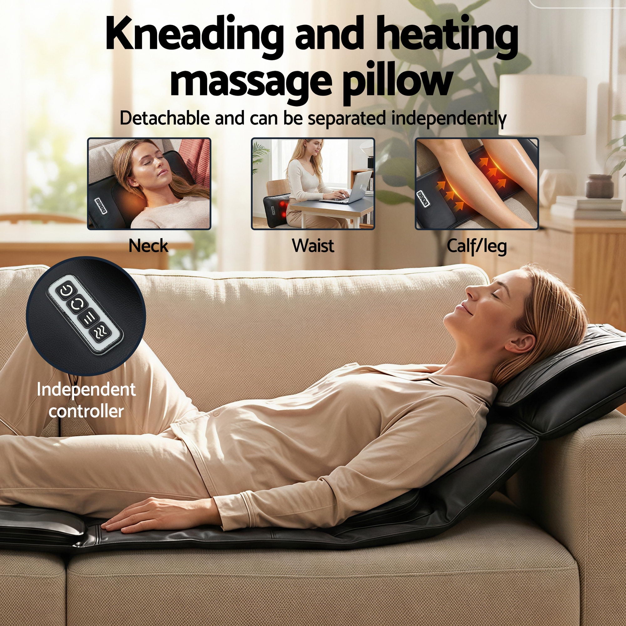 Livemor Massage Mat Heated Kneading Neck Massager Lumbar Airbag Stretch-Health &amp; Beauty > Massage &amp; Relaxation > Massagers-PEROZ Accessories