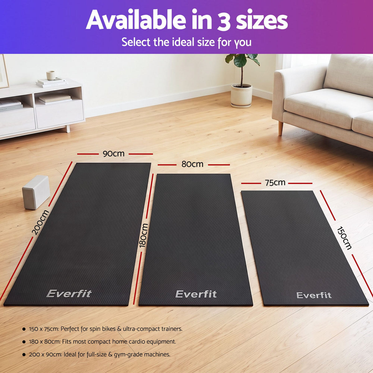 Everfit Exercise Equipment Mat Treadmill Floor Rug Home Gym Fitness Yoga 1.5M-Sports &amp; Fitness > Exercise, Gym &amp; Fitness > Gym Mats-PEROZ Accessories