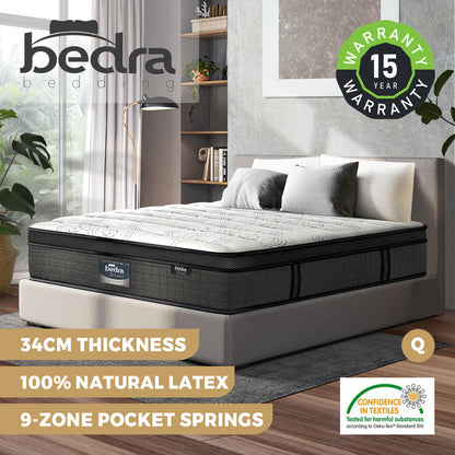 BEDRA BEDDING Latex Foam Mattress Queen Bed 9 Zone Pocket Spring 34cm Thickness-Mattresses-PEROZ Accessories