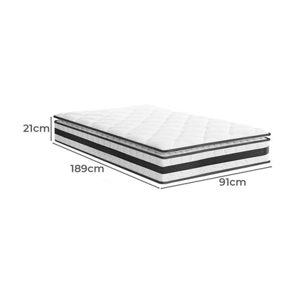 BEDRA BEDDING Single Mattress Pillow Top Cool Gel Foam Bonnell Spring 21cm-Mattresses-PEROZ Accessories