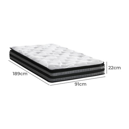 Bedra Single Mattress Cool Gel Foam Bonnell Spring Luxury Pillow Top Bed 22cm-Mattress-PEROZ Accessories