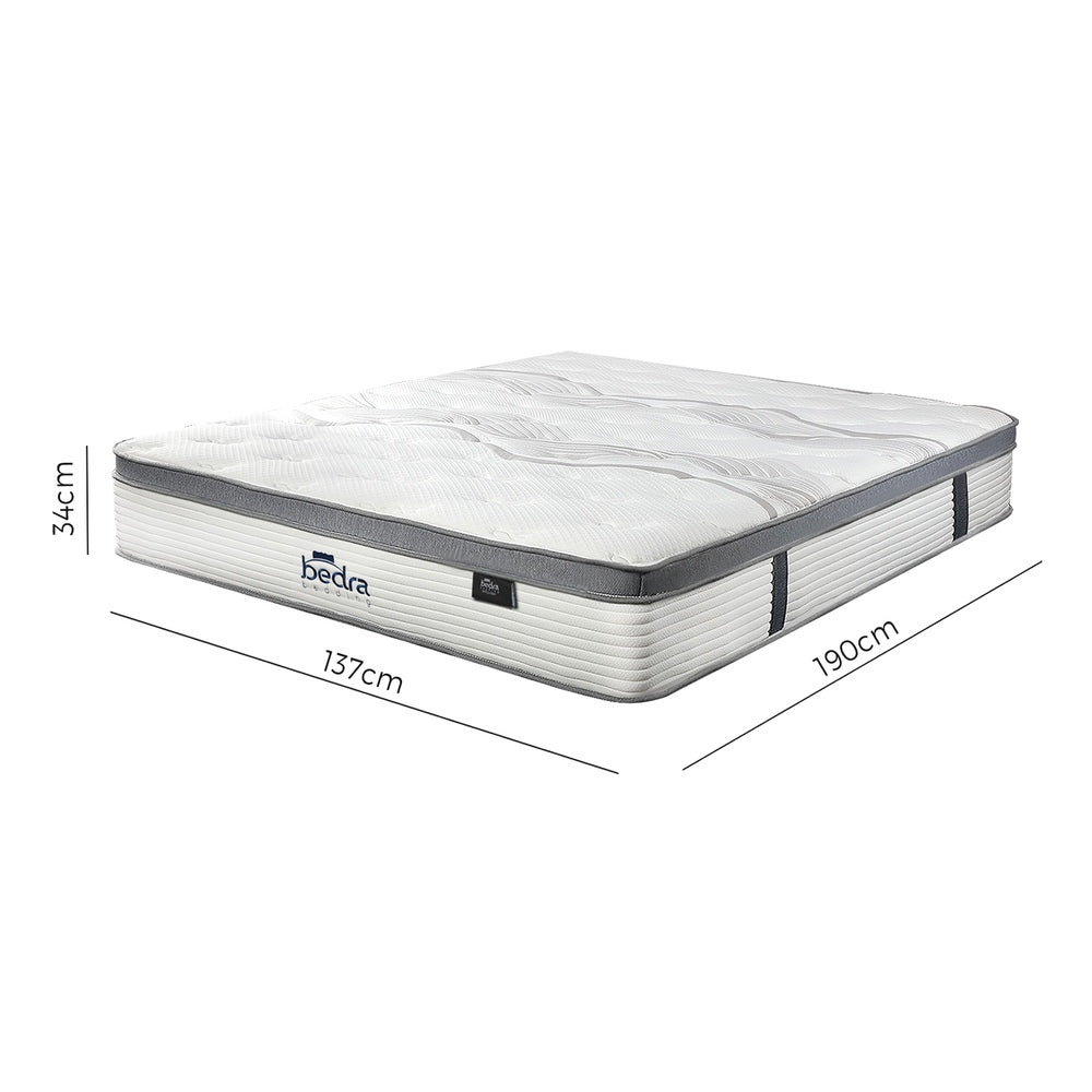 Double Mattress Euro Top Bed Mattress Pocket Spring Medium Firm 34cm 7Zone Bedra-Mattresses-PEROZ Accessories